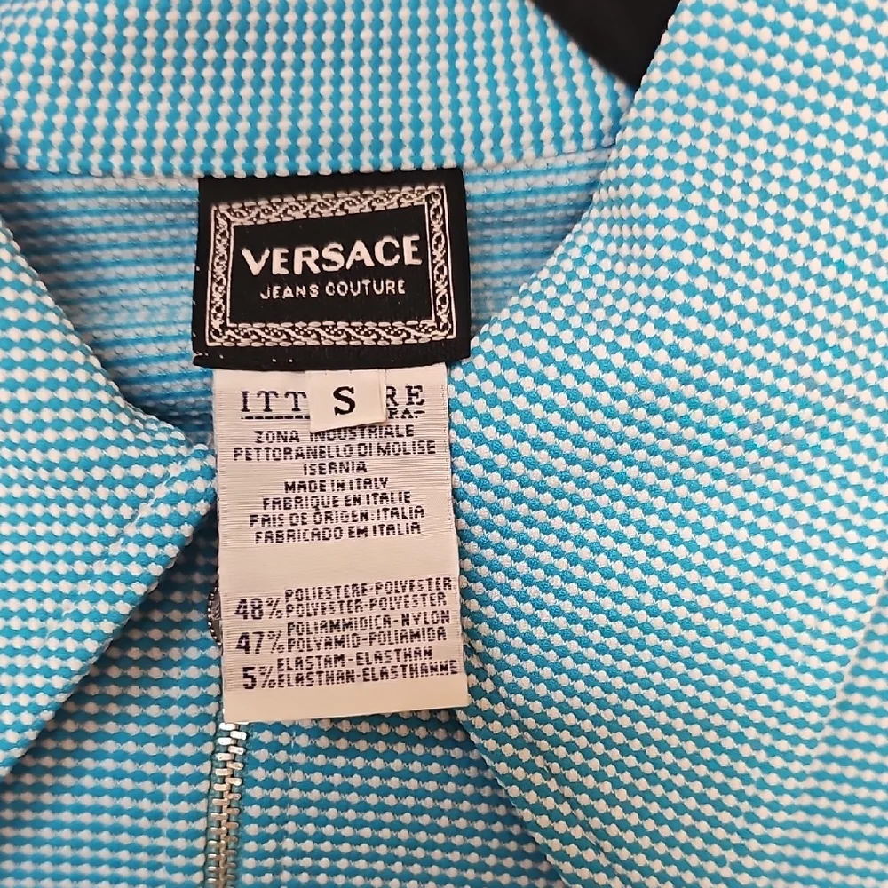 Versace Turquoise Patterned Zip Crop Top - Picture 2 of 2